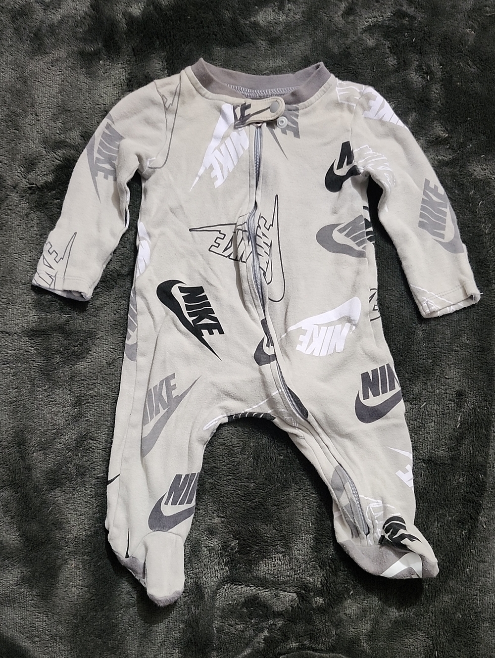 Nike Light Gray Logo Footed Baby One-Piece